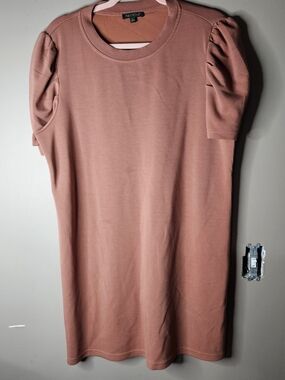 0For Cynthia Dusty Rose Puff-Sleeve Dress Size L ptp 21" Length 35.5"